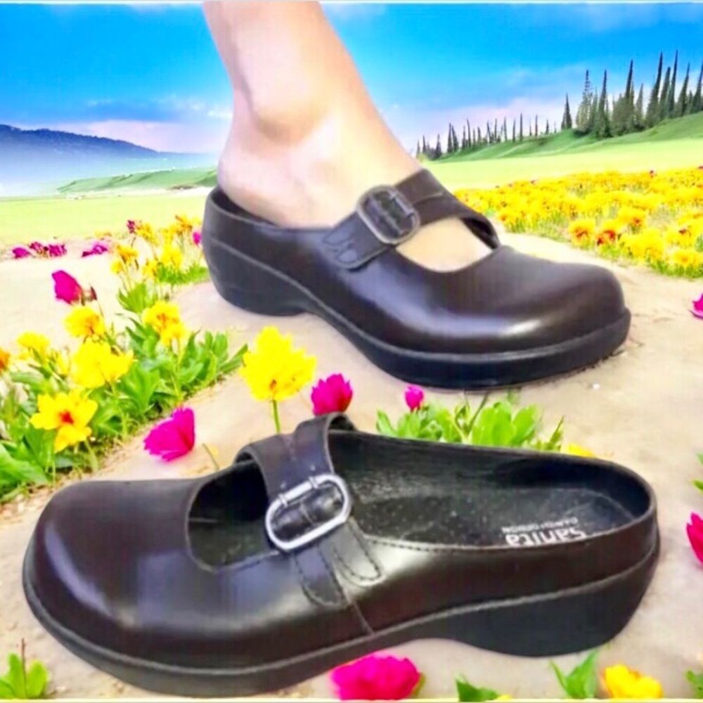 Sanita Brown Mary Jane Clog Brush Off Leather